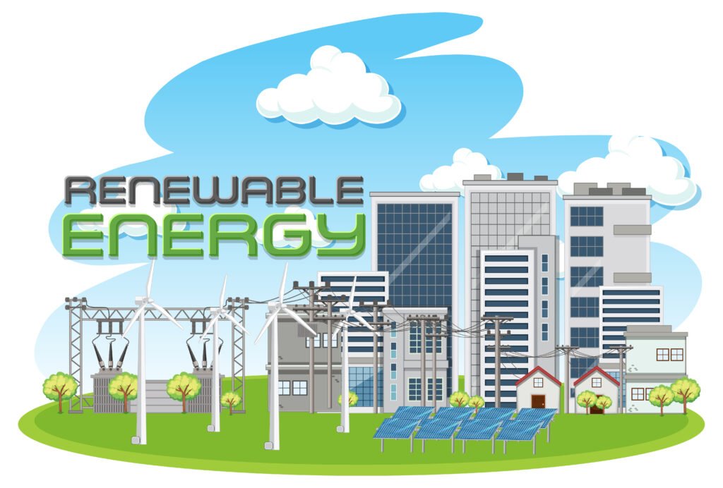 Green energy generated by wind turbine Sustainable Architecture buidings
