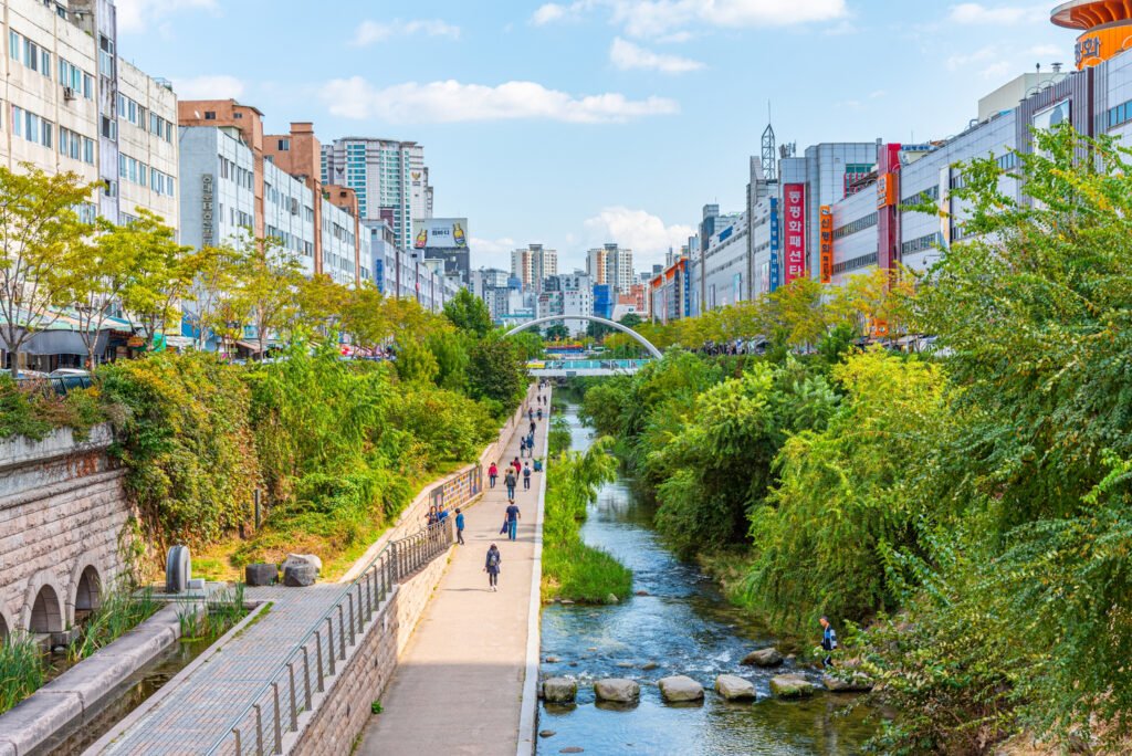 cheonggye stream in seoul south korea importance of landscape in modern urban development